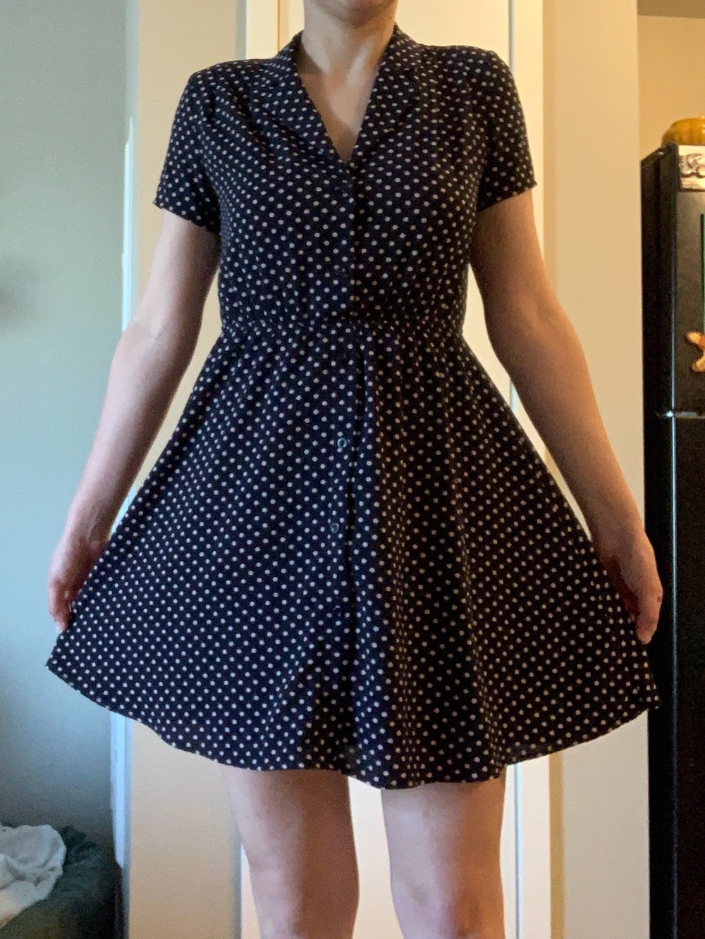 Monteau Navy Blue and White Polka Dot Mini Dress
